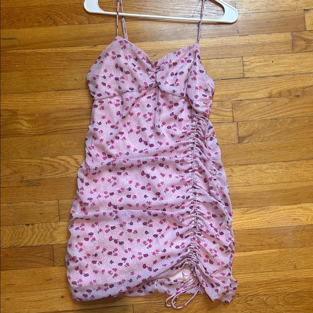 Pink Flower Patterned Mini Dress